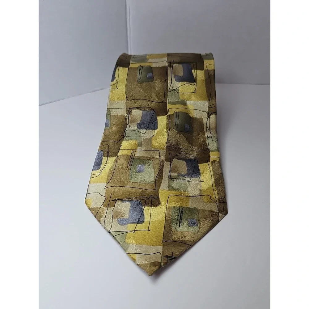 J.Garcia Mens Tie Green Multicolor Abstract Art‎ Squares Geometric Jerry Garcia